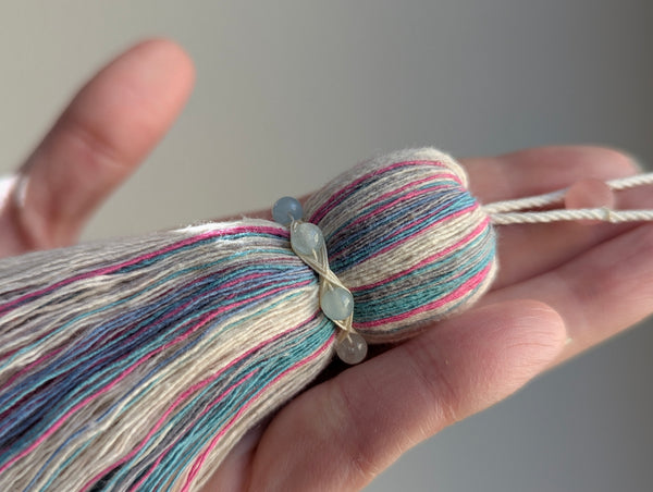 ND Cotton Tassel with Jasper Beads in Pink and Blue