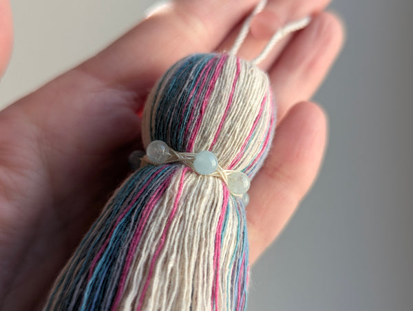 ND Cotton Tassel with Jasper Beads in Pink and Blue