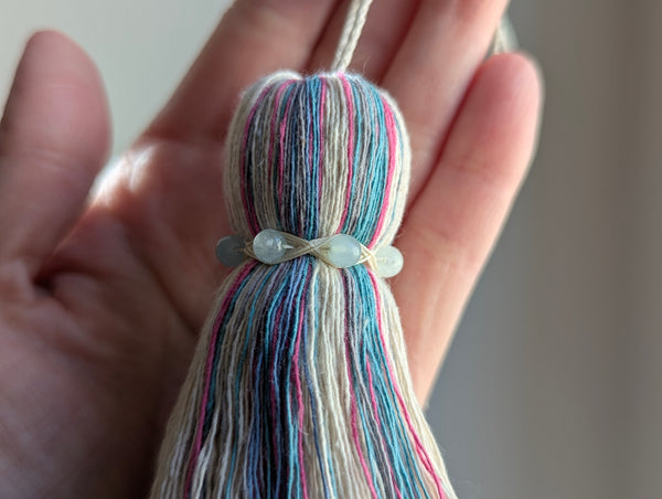 ND Cotton Tassel with Jasper Beads in Pink and Blue