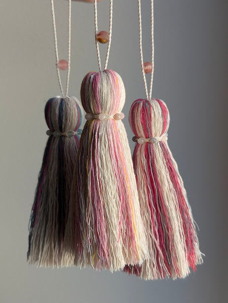 ND Cotton Tassel with Jasper Beads in Bright Pink and Grey