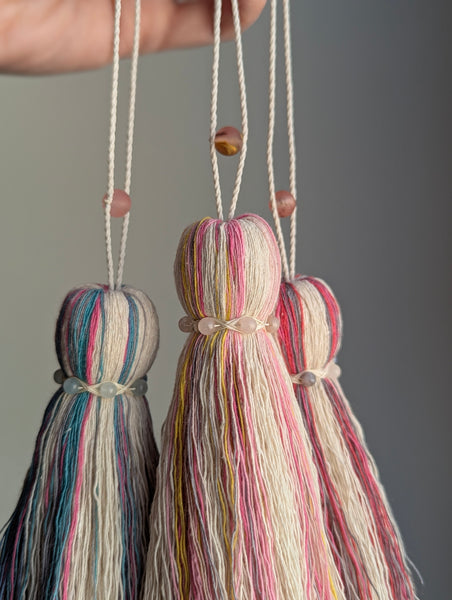 ND Cotton Tassel with Jasper Beads in Pink and Yellow