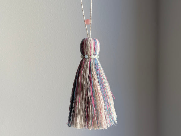 ND Cotton Tassel with Jasper Beads in Pink and Blue