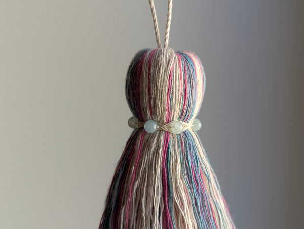 ND Cotton Tassel with Jasper Beads in Pink and Blue