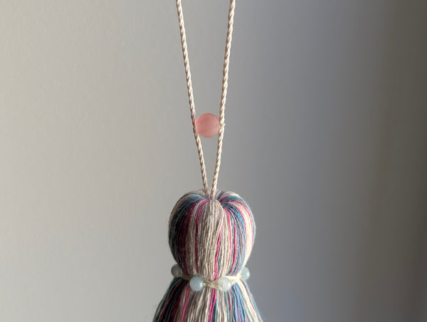 ND Cotton Tassel with Jasper Beads in Pink and Blue