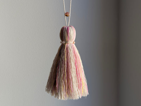 ND Cotton Tassel with Jasper Beads in Pink and Yellow