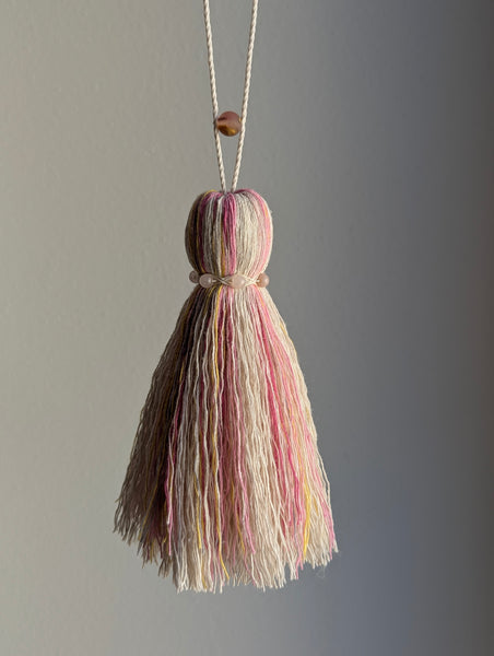 ND Cotton Tassel with Jasper Beads in Pink and Yellow