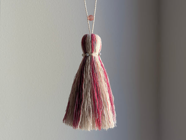 ND Cotton Tassel with Jasper Beads in Bright Pink and Grey