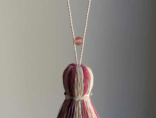 ND Cotton Tassel with Jasper Beads in Bright Pink and Grey