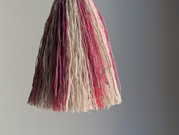 ND Cotton Tassel with Jasper Beads in Bright Pink and Grey