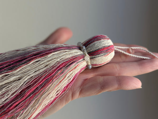 ND Cotton Tassel with Jasper Beads in Bright Pink and Grey