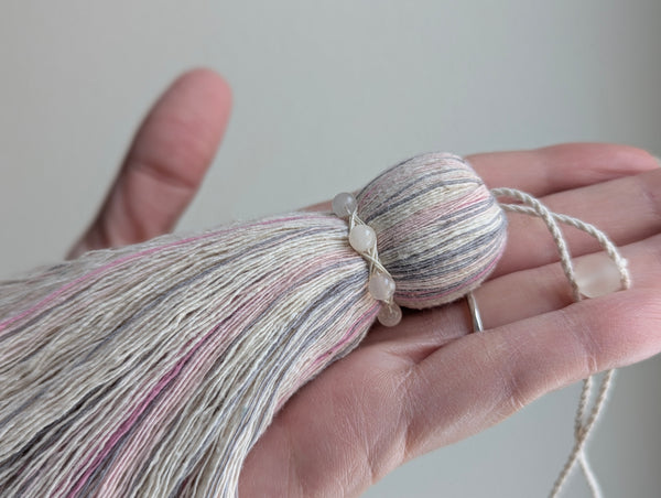 ND Cotton Tassel with Jasper Beads in Pale Pink and Grey