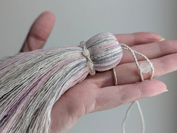 ND Cotton Tassel with Jasper Beads in Pale Pink and Grey