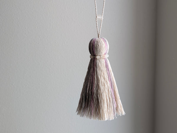 ND Cotton Tassel with Jasper Beads in Pale Pink and Grey