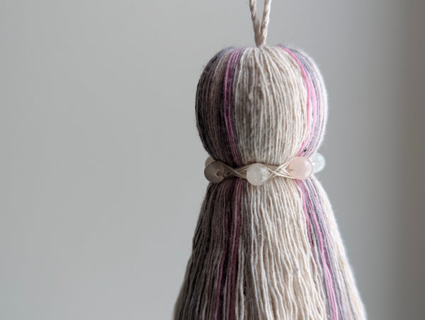 ND Cotton Tassel with Jasper Beads in Pale Pink and Grey