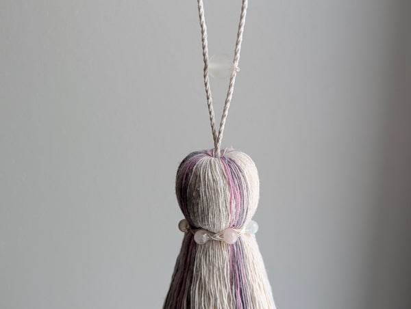 ND Cotton Tassel with Jasper Beads in Pale Pink and Grey