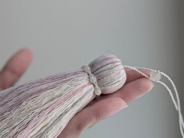 ND Cotton Tassel with Jasper Beads in Pale Pink and Grey