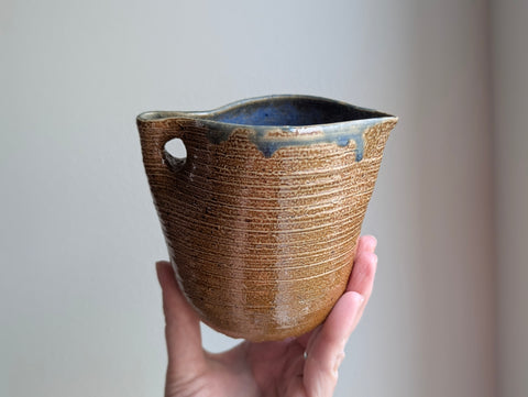 Vintage Ceramic Small Pitcher in Brown and Blue