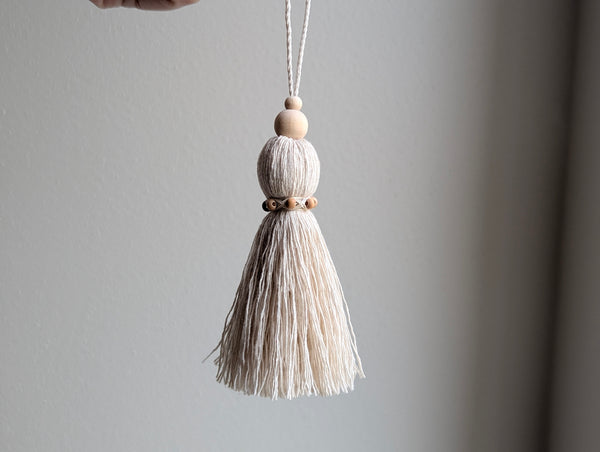 Natural Cotton Rope Tassel with Wood Beads - Extra Small