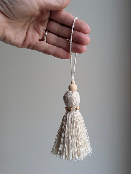 Natural Cotton Rope Tassel with Wood Beads - Extra Small