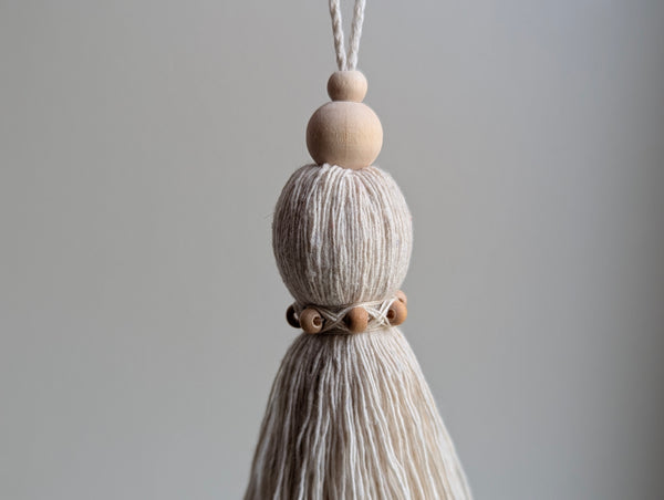 Natural Cotton Rope Tassel with Wood Beads - Extra Small