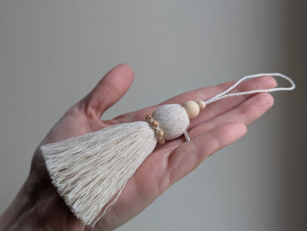 Natural Cotton Rope Tassel with Wood Beads - Extra Small