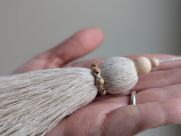 Natural Cotton Rope Tassel with Wood Beads - Extra Small