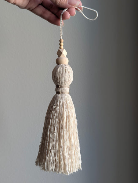 Natural Cotton Tassel with Wooden Beads #144