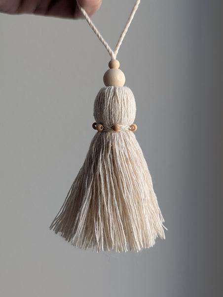 Natural Cotton Rope Tassel with Wood Beads - Extra Small