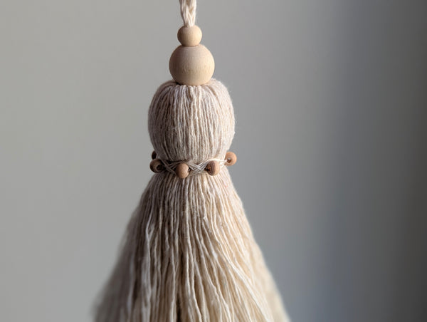 Natural Cotton Rope Tassel with Wood Beads - Extra Small