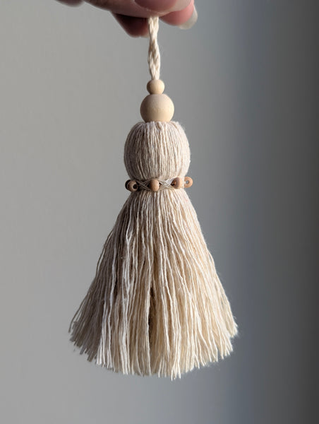 Natural Cotton Rope Tassel with Wood Beads - Extra Small