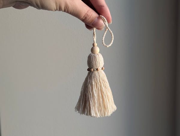 Natural Cotton Rope Tassel with Wood Beads - Extra Small