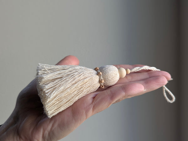 Natural Cotton Rope Tassel with Wood Beads - Extra Small