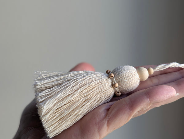 Natural Cotton Rope Tassel with Wood Beads - Extra Small