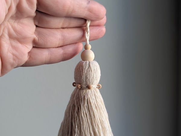 Natural Cotton Rope Tassel with Wood Beads - Extra Small