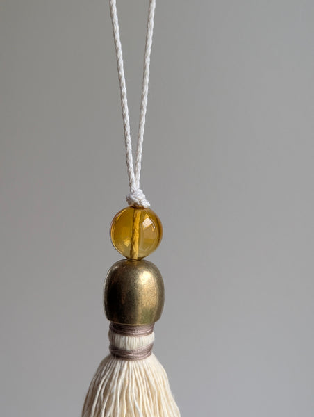 Handmade Small Cotton Tassel with Amber Glass Bead and #166 Gold