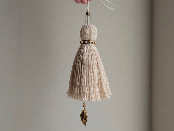 Handmade Large Cotton Door Tassel with Autumn Leaf in Brass #182