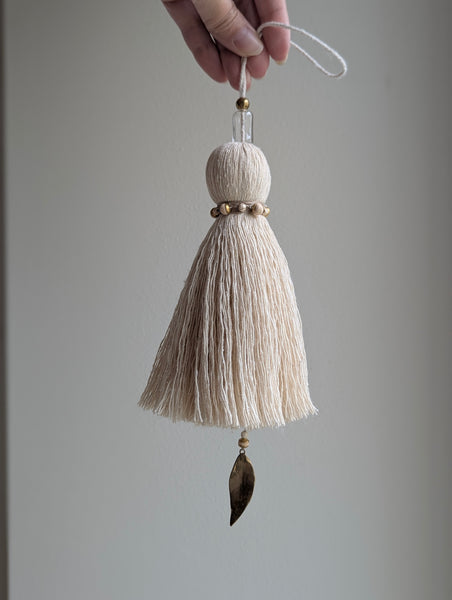 Handmade Large Cotton Door Tassel with Autumn Leaf in Brass #182