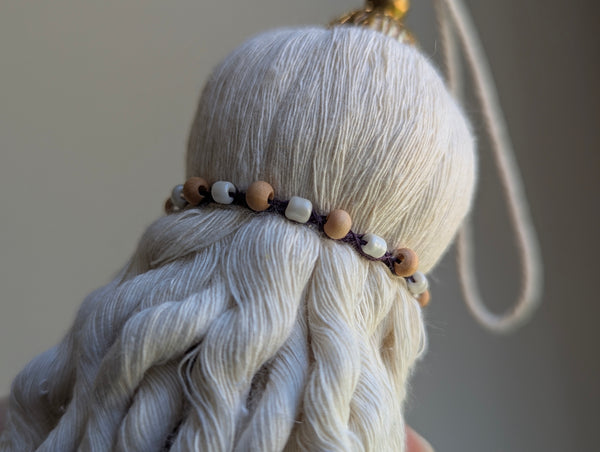 Handmade Large Cotton Door Tassel with Wavy Fringe and Brass Beads #180
