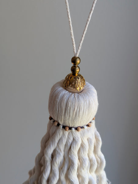 Handmade Large Cotton Door Tassel with Wavy Fringe and Brass Beads #180