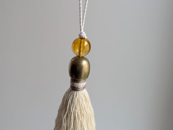 Handmade Small Cotton Tassel with Amber Glass Bead and #166 Gold