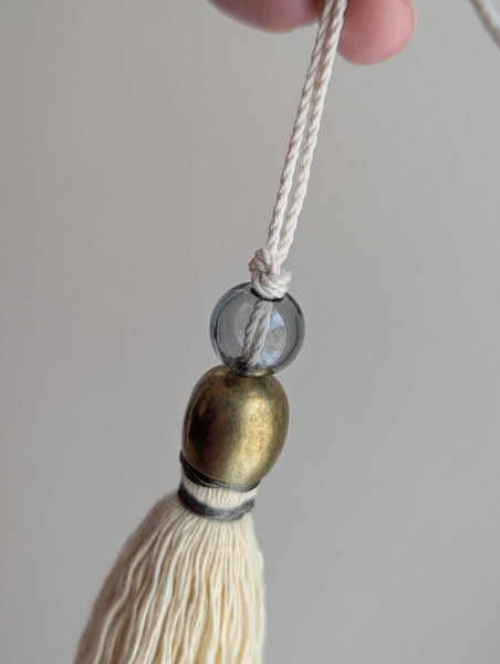Handmade Small Cotton Tassel with Gray Glass Bead and #166