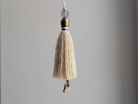 Handmade Small Cotton Tassel with Gray Glass Bead and #166