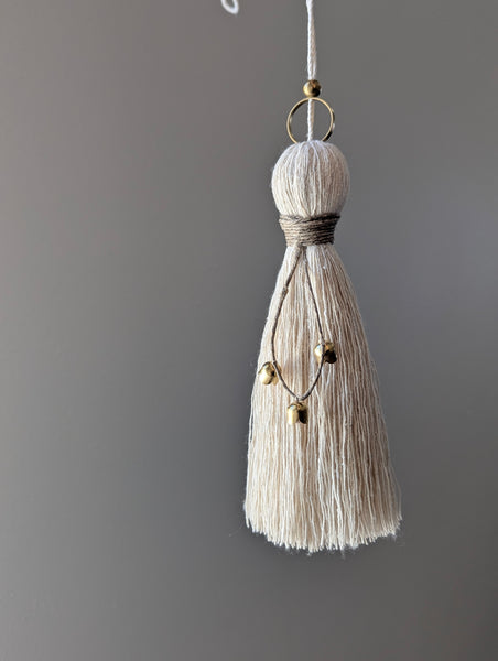 Handmade Cotton Tassel Door Knob Hanger with Brass and Wooden Accents #172