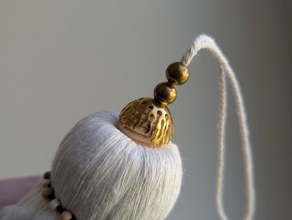 Handmade Large Cotton Door Tassel with Wavy Fringe and Brass Beads #180