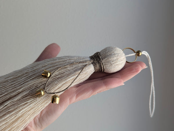 Handmade Cotton Tassel Door Knob Hanger with Brass and Wooden Accents #172