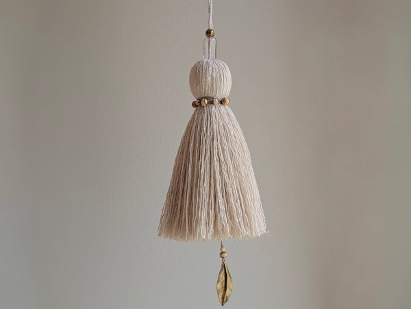 Handmade Large Cotton Door Tassel with Autumn Leaf in Brass #182