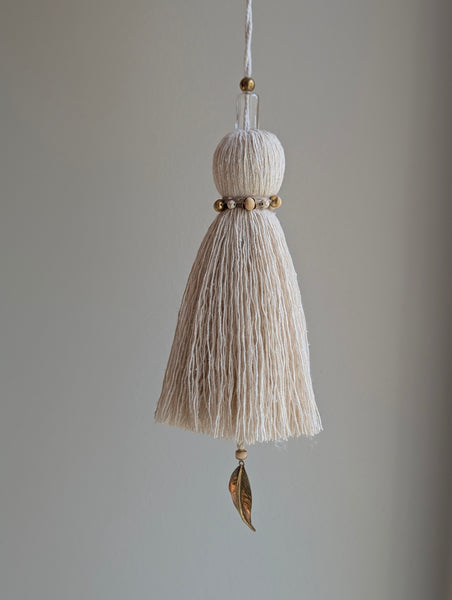 Handmade Large Cotton Door Tassel with Autumn Leaf in Brass #182