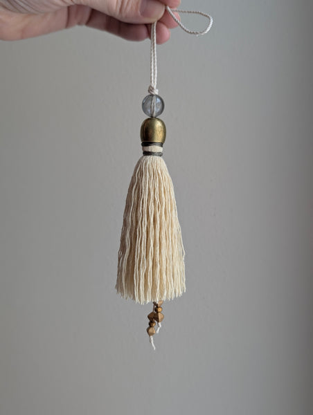 Handmade Small Cotton Tassel with Gray Glass Bead and #166