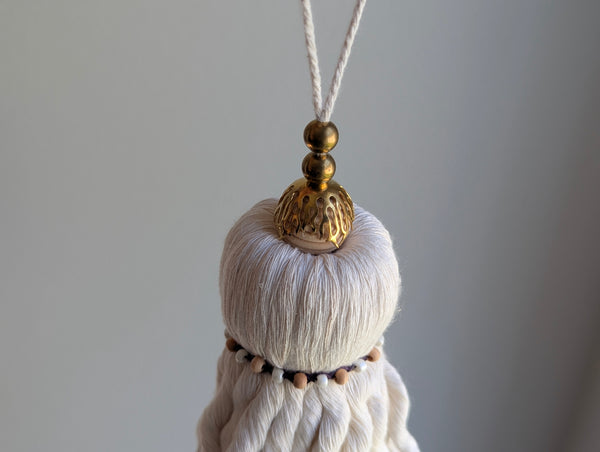 Handmade Large Cotton Door Tassel with Wavy Fringe and Brass Beads #180