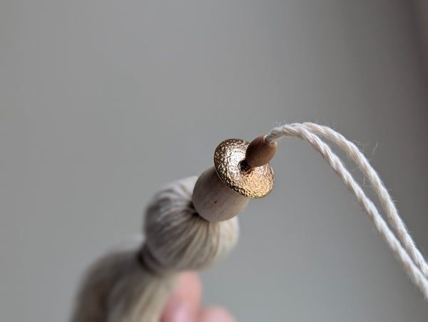 Handmade Small Cotton Tassel with Copper and Wood Accents #194